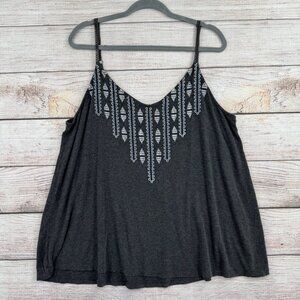 Torrid‎ Embroidered Tank Top Women's Size 2X Gray/White Adjustable Straps